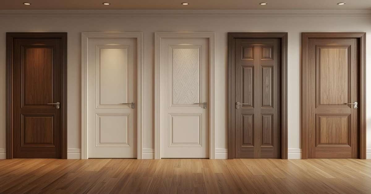 Row of premium laminated and membrane interior doors in walnut and white finishes